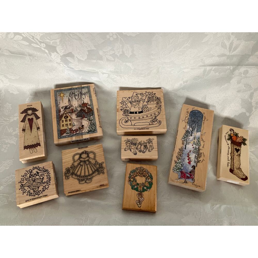 Lot of 9 Rubber Stamps Christmas Holiday Crafts Scrapbooking